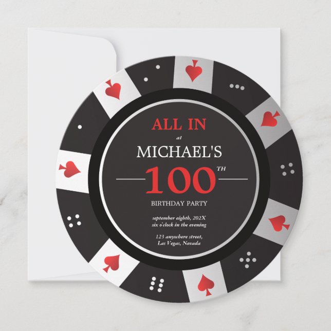 Invitation Casino Las Vegas Poker Chip 100e anniversaire (Devant)