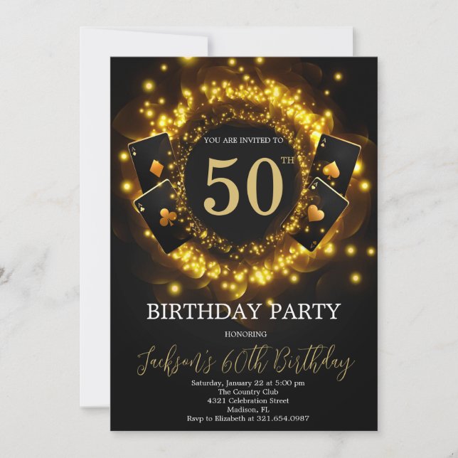 Invitation Casino Night Anniversaire Poker de fête Anniversai (Devant)