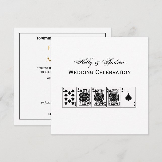 Invitation Casino Night Poker Royal Straight Flush Spades (Devant / Derrière)