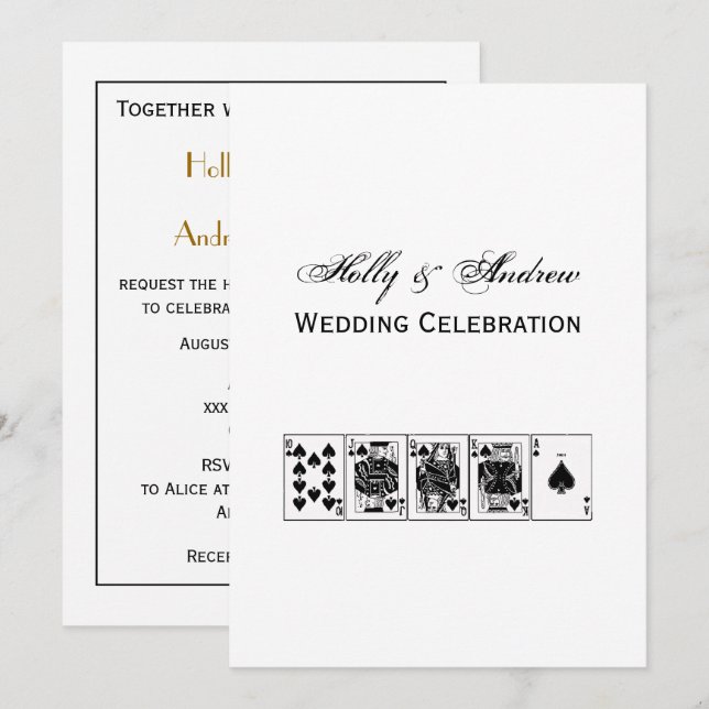 Invitation Casino Night Poker Royal Straight Flush Spades (Devant / Derrière)