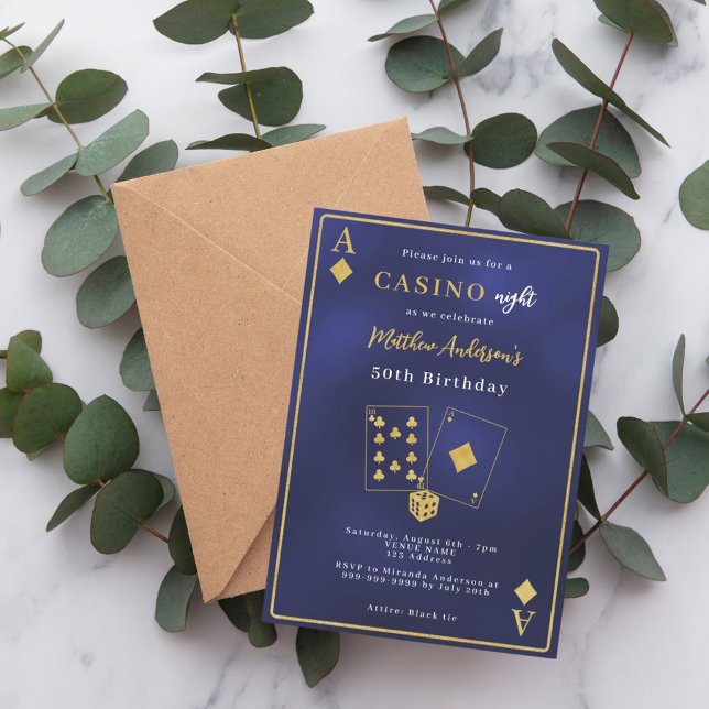 Invitation Casino nuit marine bleu or anniversaire (Créateur téléchargé)