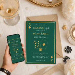 Invitation Casino nuit vert or anniversaire