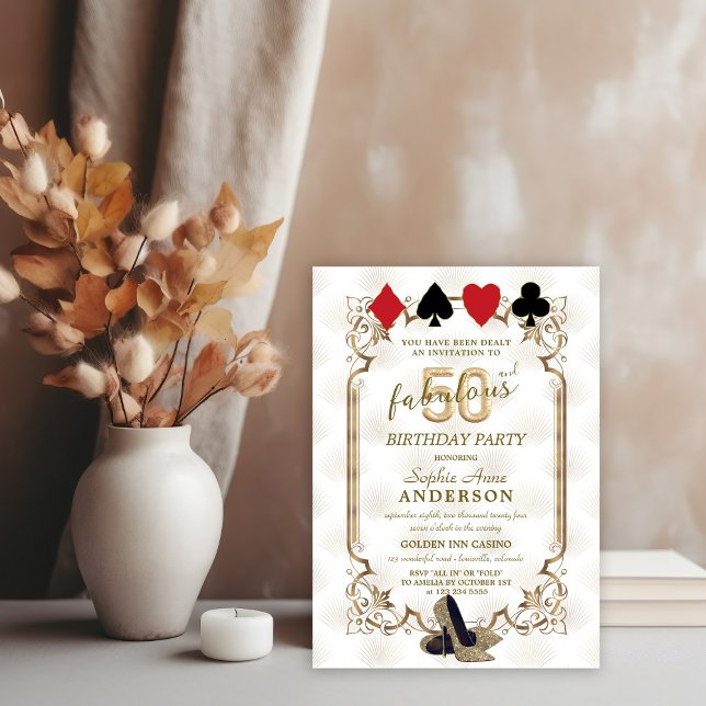 Invitation Casino Poker Art Déco 50 et Fabuleux anniversaire (Créateur téléchargé)