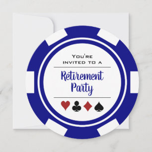 Invitation Casino Poker Chip Blue et White Retraite Party