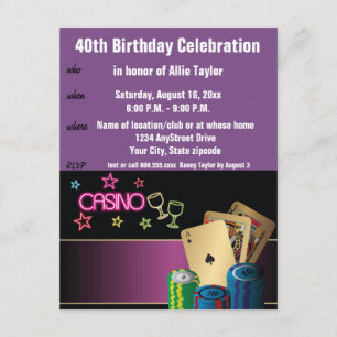 Invitation Casino Thème 40e anniversaire Fête violet