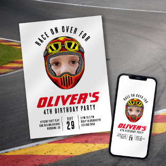 Invitation Casque de course photo fête d'anniversaire