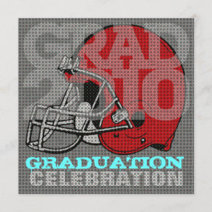 Invitation Casque de football 2 rouge de la fête de graduatio