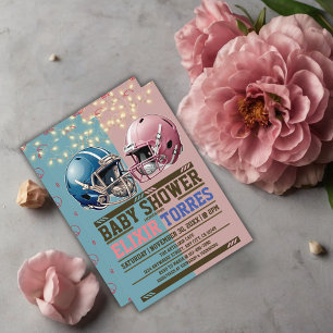 Invitation Casque de football américain bleu et rose Baby sho