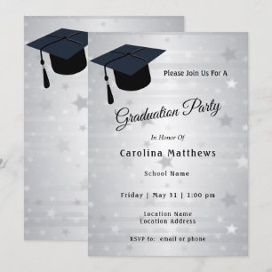 Invitation Casquette Argent Stars Graduation