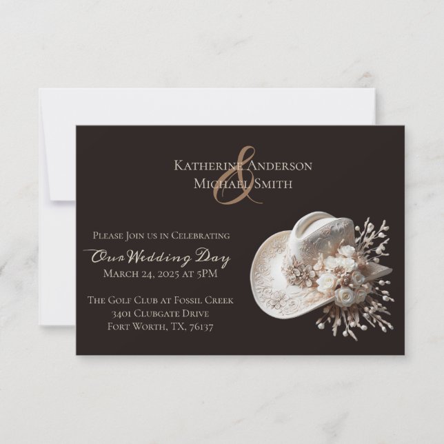 Invitation Casquette blanc Cowgirl avec Mariage Fleurs (Devant)