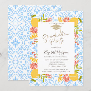 Invitation Casquette, Citrus Méditerranée Bleu Graduation