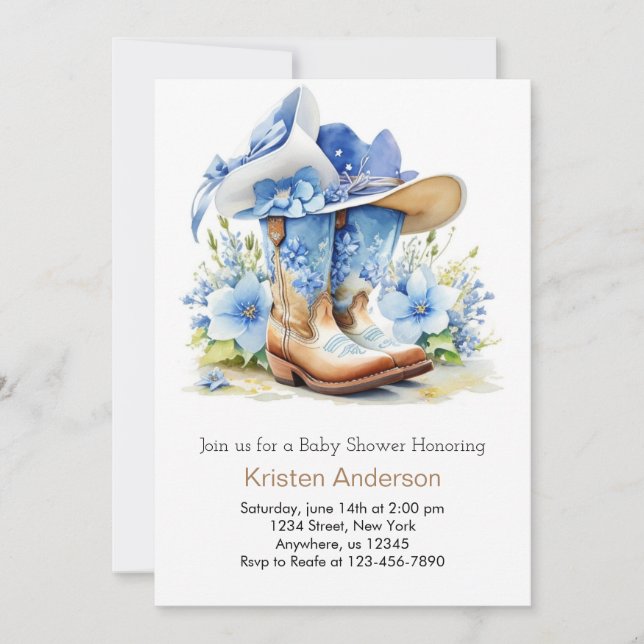 Invitation Casquette Cowboy et bottes Baby shower Whimsy (Devant)