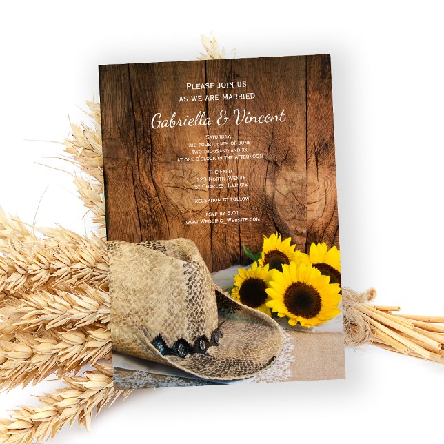 Invitation Casquette de cowboy, Mariage campagnard en bois de (Créateur téléchargé)