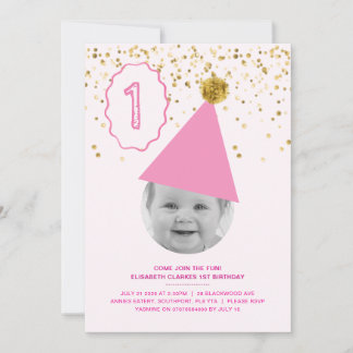 Invitation Casquette de fête - Filles 1er anniversaire Invita