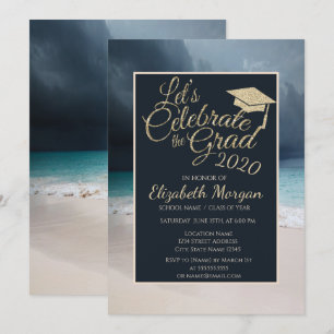 Invitation Casquette de fin d'études pailletée de plage Diplô