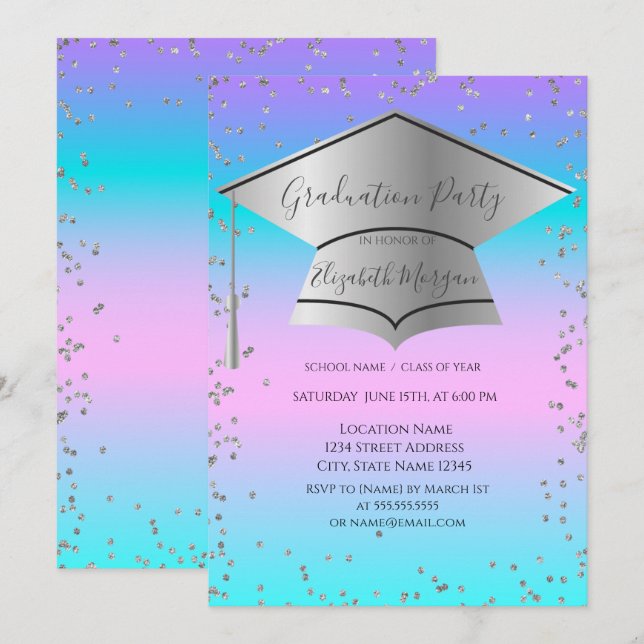 Invitation Casquette de grade, Diamètre Cadre Holographique G (Devant / Derrière)
