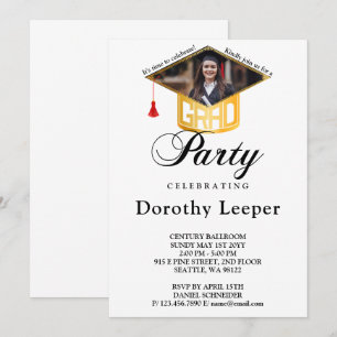 Invitation Casquette de grade d'or et fête de graduation phot