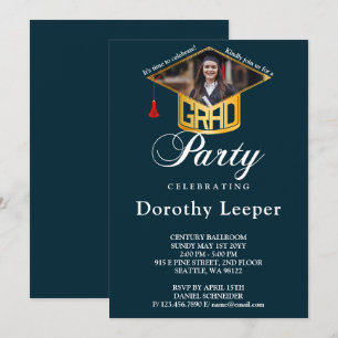 Invitation Casquette de grade d'or et fête de graduation phot