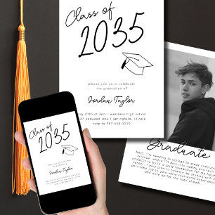 Invitation Casquette de graduation photo minimale noir et bla