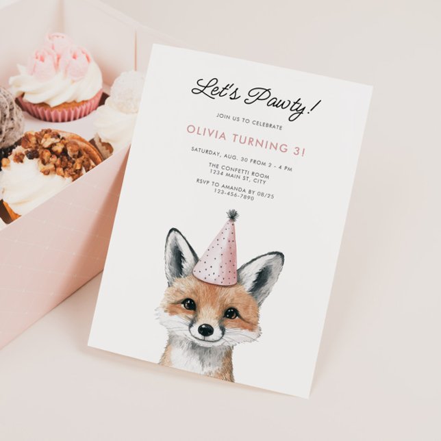 Invitation Casquette de la fête Cute Fox Woodland Anniversair (Party Animal Fox Birthday Invite)