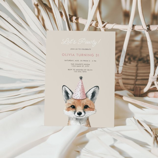 Invitation Casquette de la fête Cute Fox Woodland Anniversair (Girls Fox Party Hat Birthday Invite)