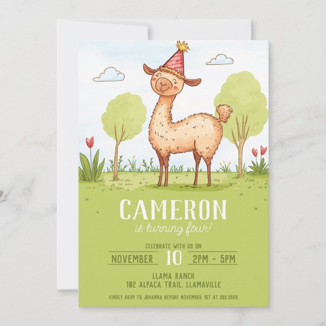Invitation Casquette de la fête de Llama anniversaire d'enfan (Devant)