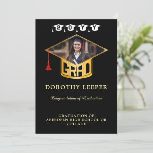 Invitation Casquette de la Gold Grad et de la photo