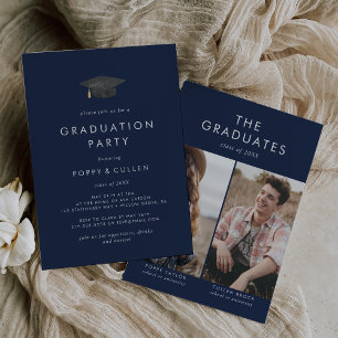 Invitation Casquette de la marine chic Photo Double Graduatio