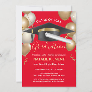 Invitation Casquette de la partie de graduation Red and Gold