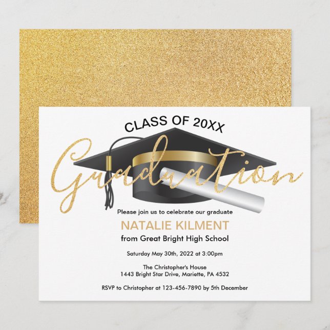 Invitation Casquette de la partie noire et d'or (Devant / Derrière)