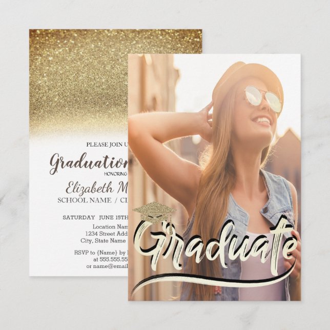 Invitation Casquette de Parties scintillant d'or élégant, Par (Devant / Derrière)