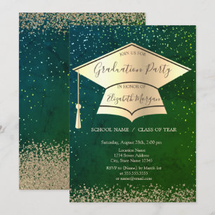 Invitation Casquette de remise de diplôme en or,Diamants Vert