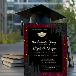 Invitation Casquette de remise de diplôme pailletée, gouttes