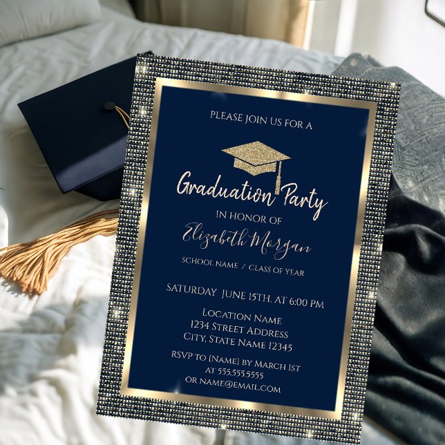 Invitation Casquette de remise des diplômes à paillettes doré (Créateur téléchargé)