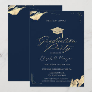 Invitation Casquette de remise des diplômes Pailletée Or Bleu