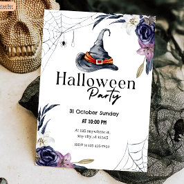Invitation Casquette de sorcière & Spiderweb Watercolor Hallo