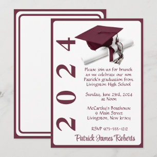 Invitation Casquette & Diplôme 5x7 Maroon & White Graduation