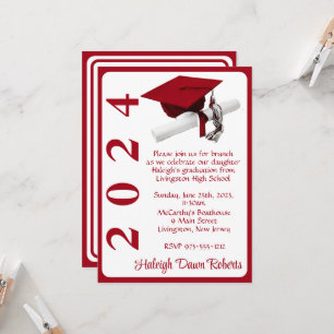 Invitation Casquette & Diplôme 5x7 Scarlet Red Graduation