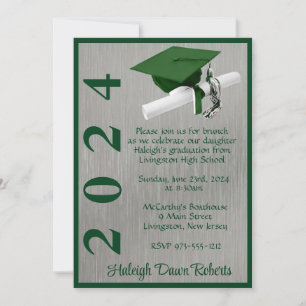 Invitation Casquette & Diplôme 5x7 Vert et Argent