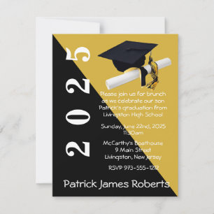 Invitation Casquette & Diplôme, Black & Metallic Gold Graduat