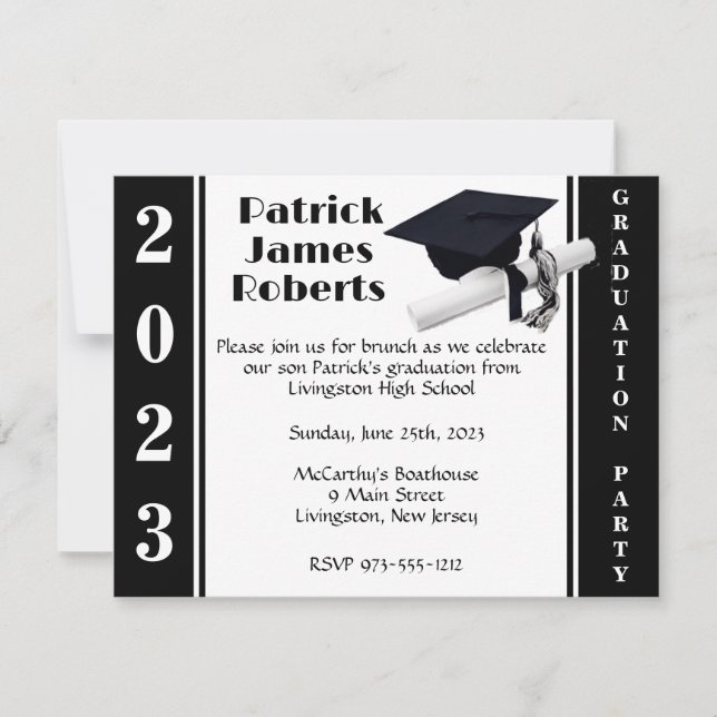 Invitation Casquette & Diplôme, Black & White Graduation Invi (Devant)
