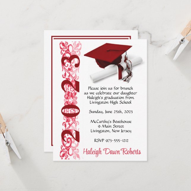 Invitation Casquette & Diplôme, Diplôme Rouge (Devant/Arrière en situation)