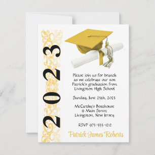 Invitation Casquette & Diplôme, Gold & Black Graduation