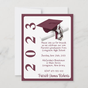 Invitation Casquette & Diplôme, Maron & White Graduation