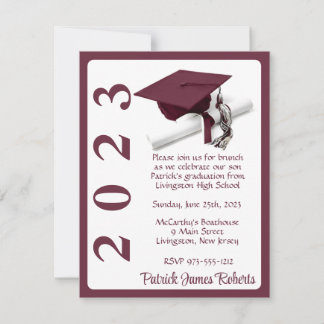 Invitation Casquette & Diplôme, Maron & White Graduation