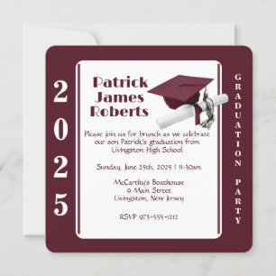 Invitation Casquette & Diplôme, Maroon & White Roundé Graduat