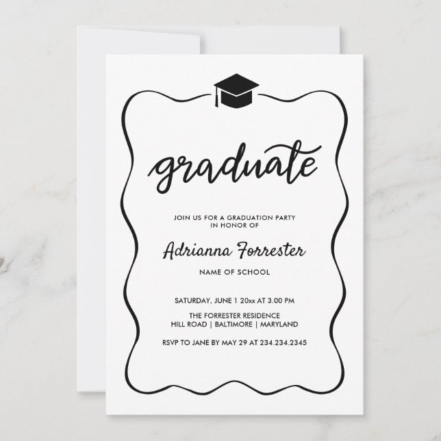 Invitation Casquette diplômé Moderne Cute Ribbon Cadre (Devant)