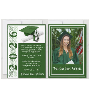 Invitation Casquette & Diplôme photo, Green and White Graduat