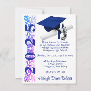 Invitation Casquette & Diplôme, Purple & Blue Hue Graduation