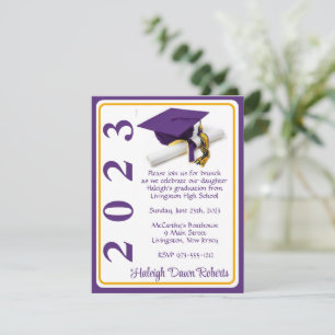 Invitation Casquette & Diplôme, Purple & Gold Graduation